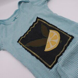 Upcycled Lemon Striped Onesie | Size 24M Thrifted Reworked Recycled Handmade